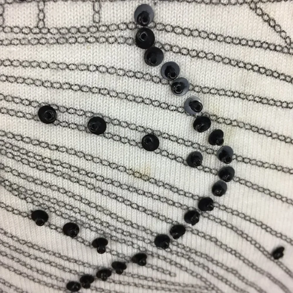 BCBGMAXAZRIA White Black Beads Floral Print Purple Trim Silk Blend Sweater - Picture 11 of 15